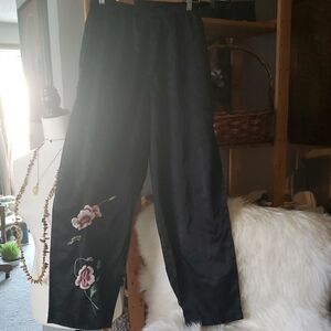 VINTAGE SEARS Black Floral Embroidered House Pants